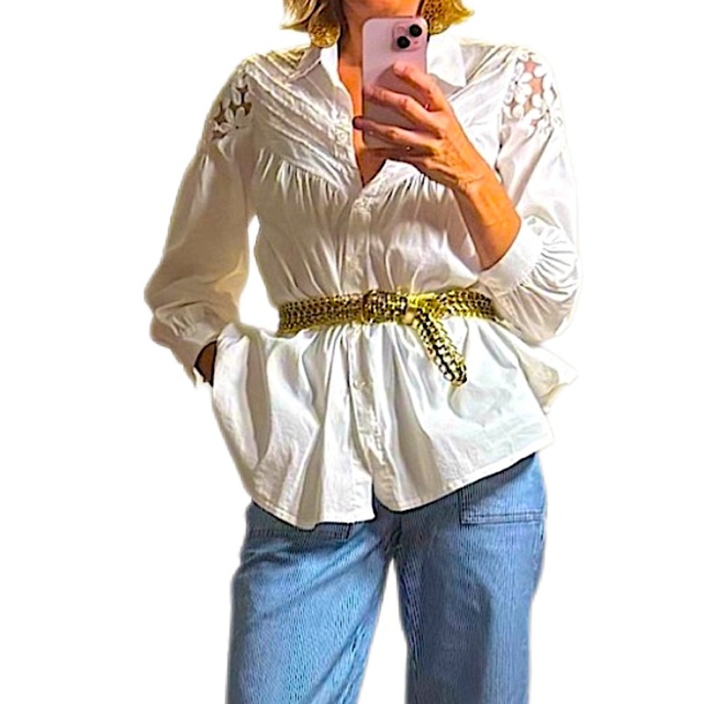 Lumie Elegant White Blouse with Floral Accents